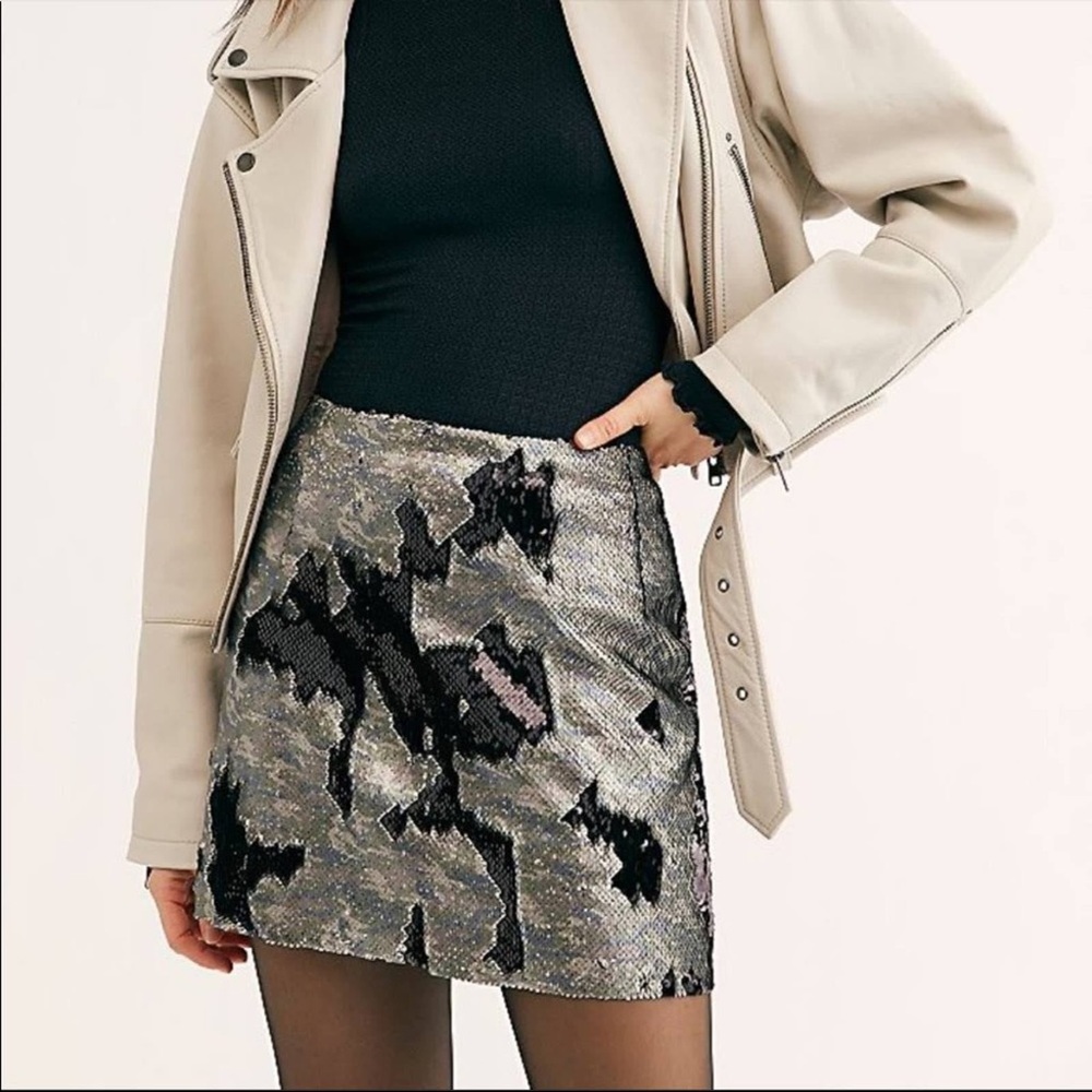 Free People Sequin Camo Reversible Skirt Boho
